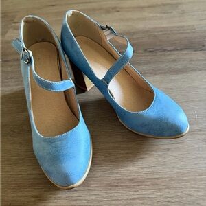 Blue Mary Jane Heels in Blue Suede
